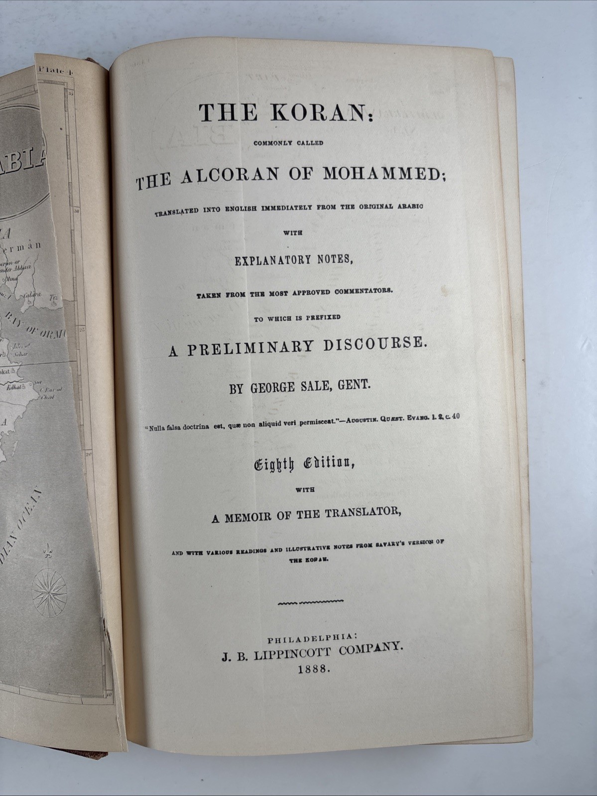 Koran 1888 George Sale 8th ed. Alcoran Mohammed maps genealogical charts Kaaba