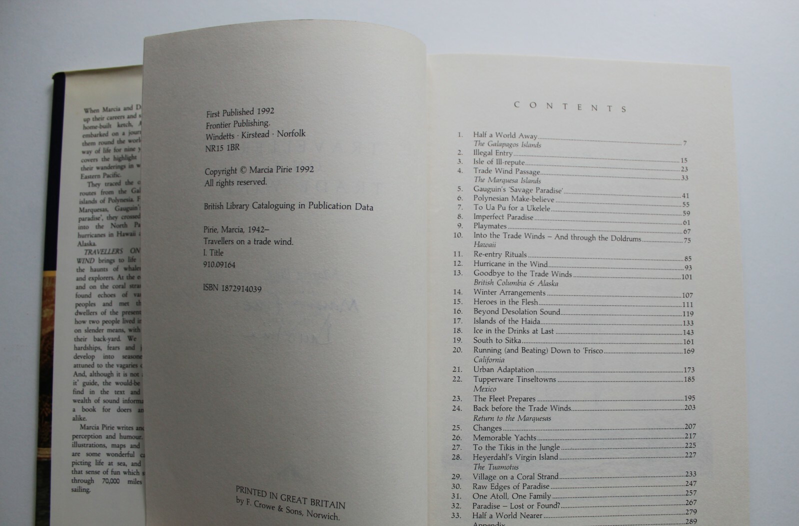 Signed First Edition Travellers on a Trade Wind Marcia Pirie 1992 Sailing Advent