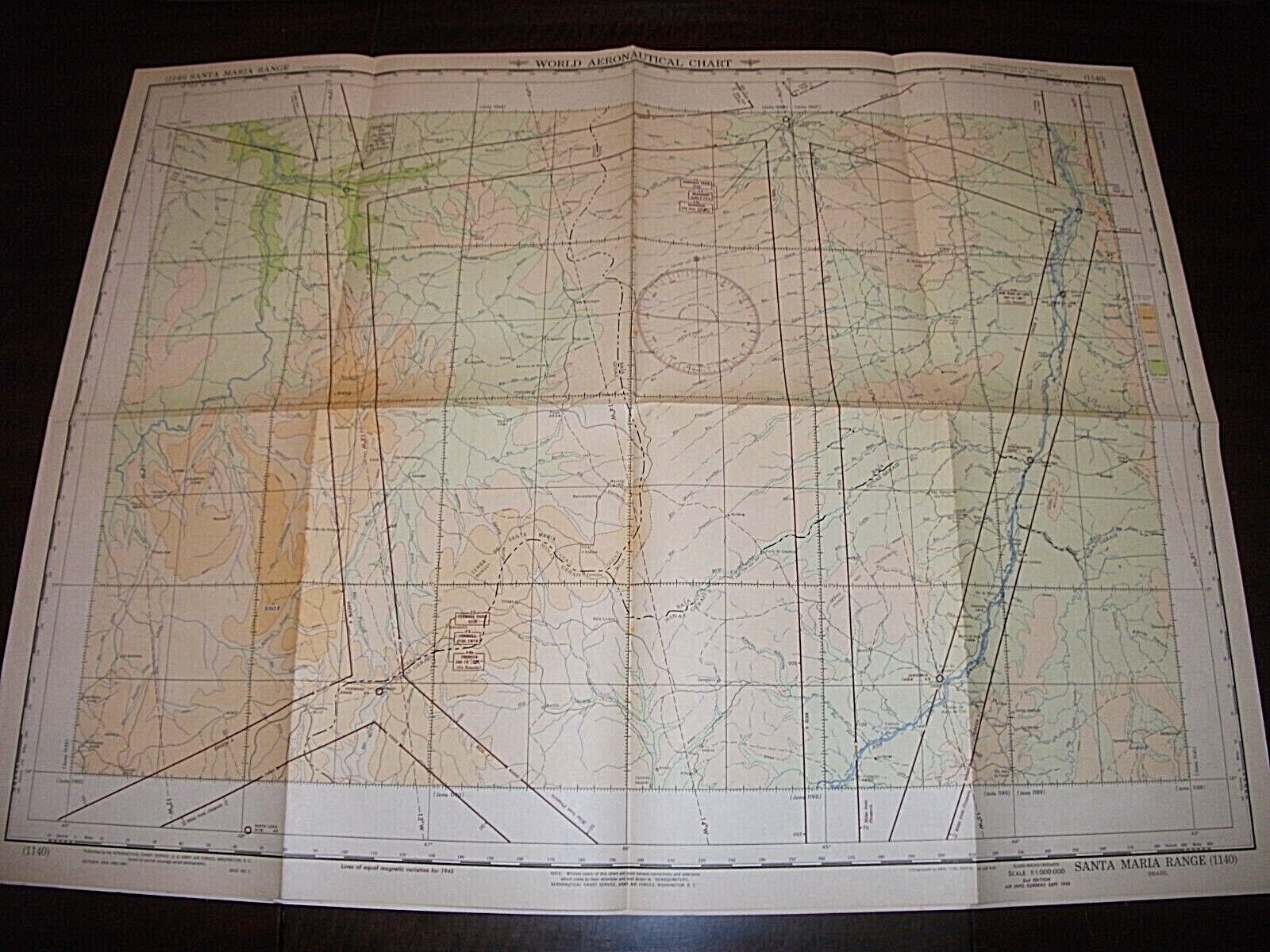 WORLD AERONAUTICAL CHART. SANTA MARIA RANGE. BRAZIL 1950 ORIGINAL MAP 1140