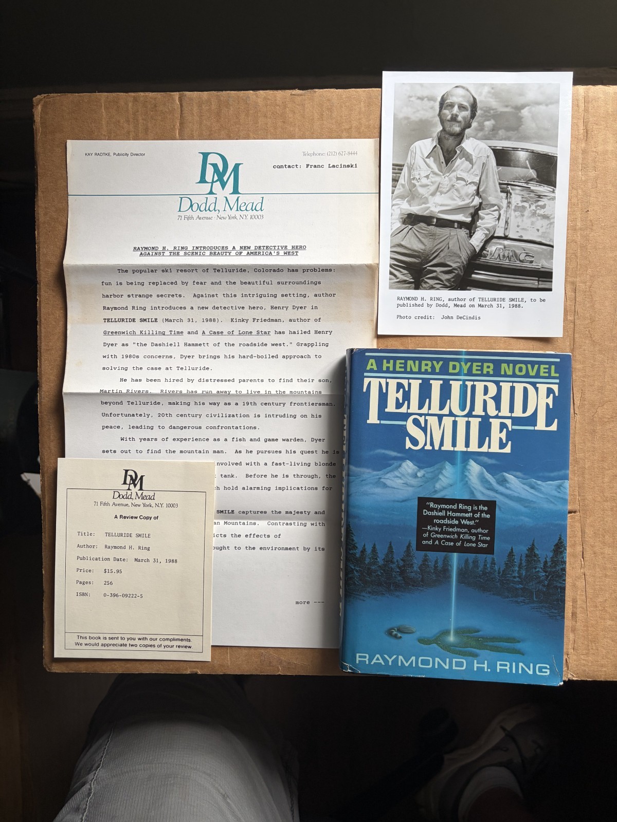 1988 stated 1st ed RAYMOND H RING Telluride Smile & promo material for reviewer