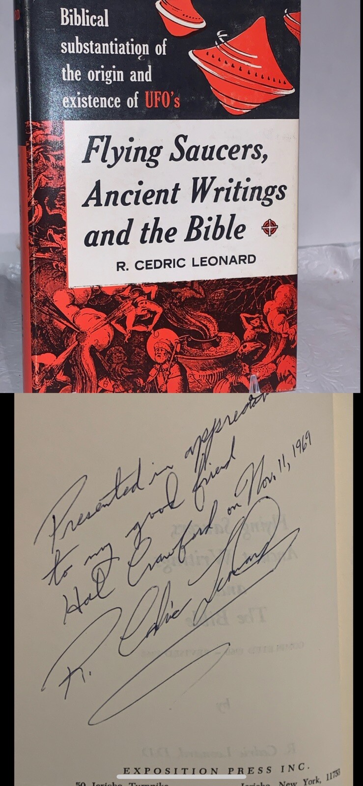 SIGNED 1st Edition: Flying Saucers, Ancient Writings and the Bible HCDJ 1969