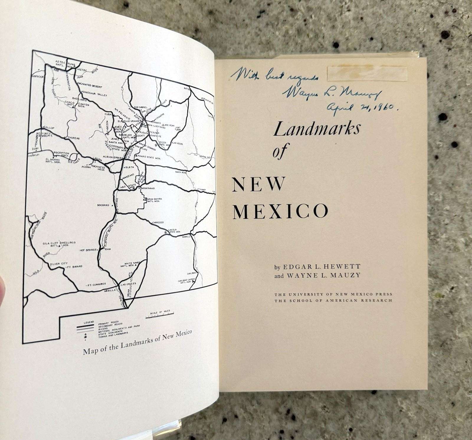 Signed! VTG 1953 Landmarks of New Mexico 3rd Ed By Mauzy & Hewett HCDJ+Brodart