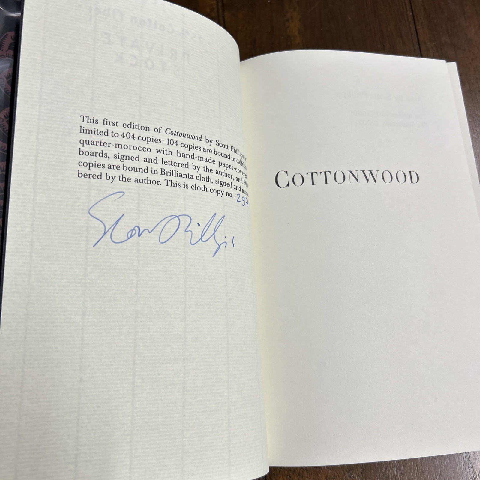 Scott Phillips / Cottonwood 1st Edition 2004 Signed By Author And Publisher!