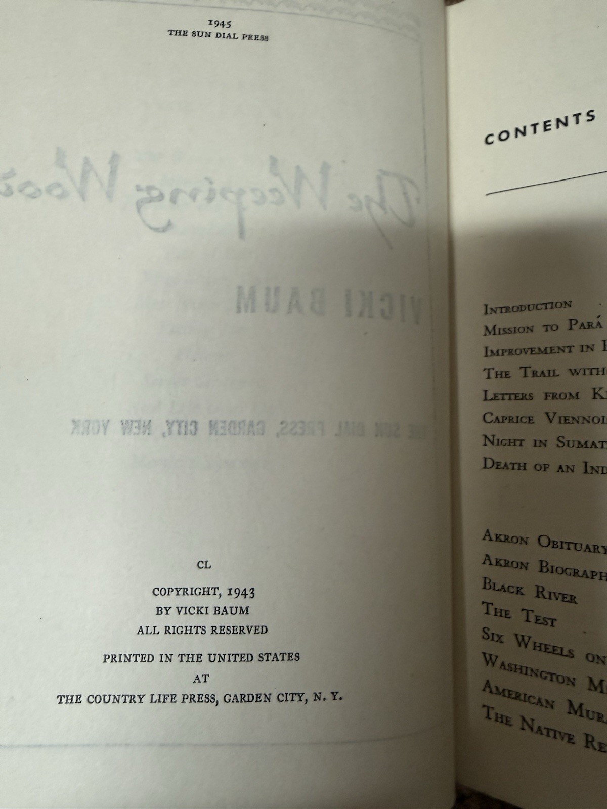 The Weeping Wood Vicki Baum Sun Dial Press 1945 Historical Fiction Brazil Rubber