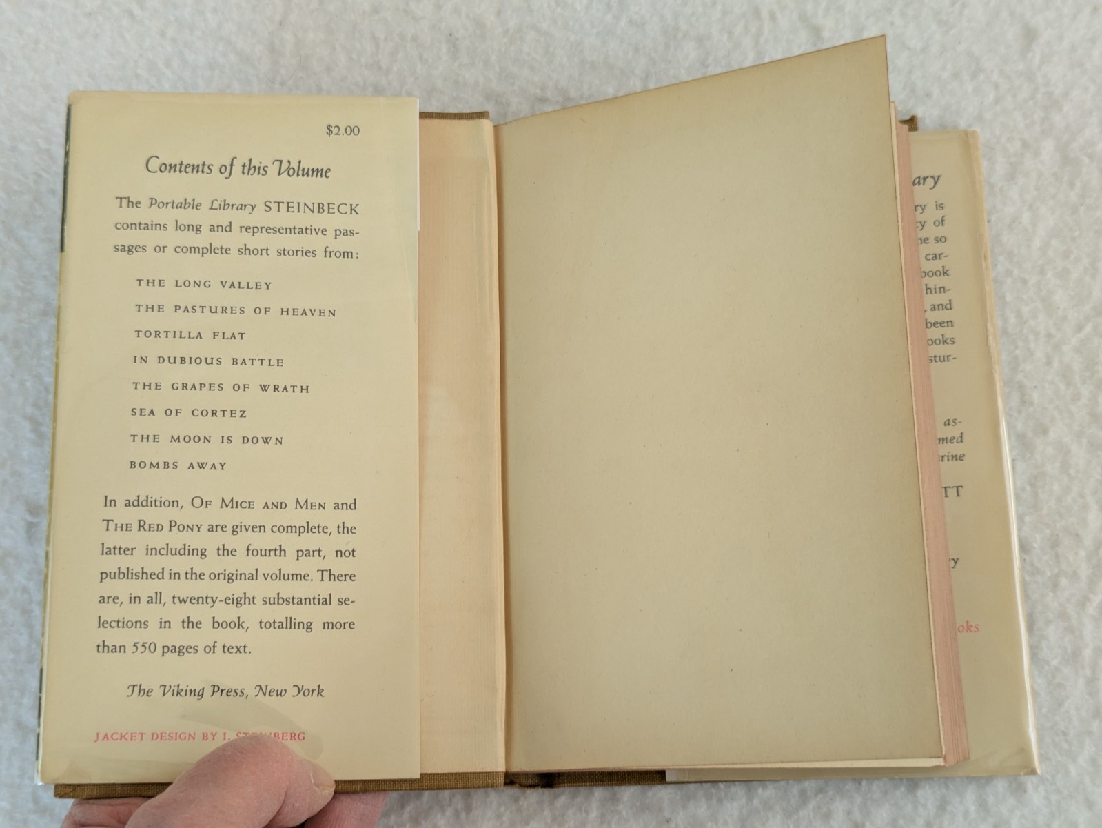 THE VIKING PORTABLE STEINBECK Selected by Pascal Covici Viking Press 1943