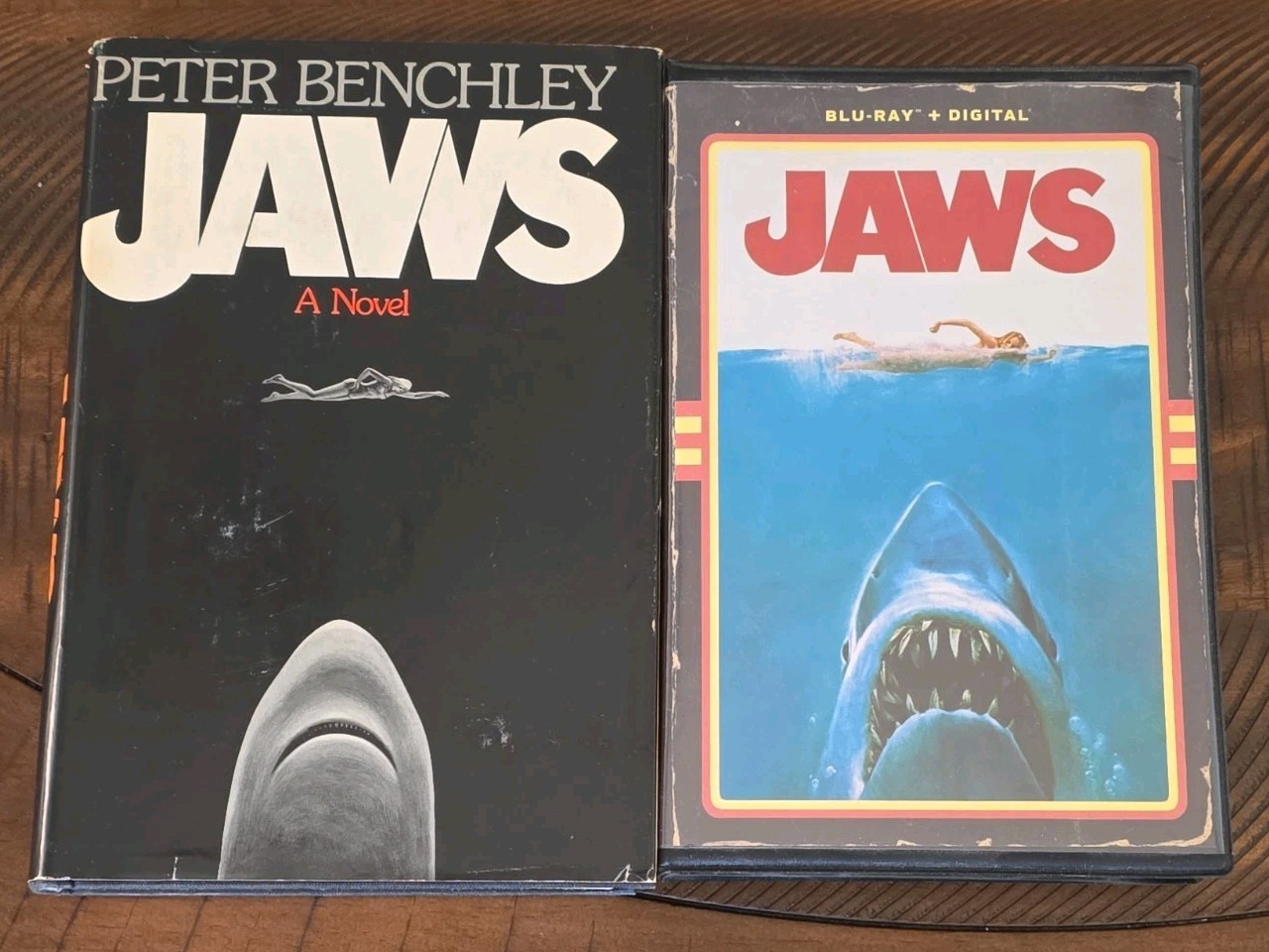 JAWS Peter Benchley 1974 First Edition Doubleday w Dust Jacket BLU RAY VHS Retro