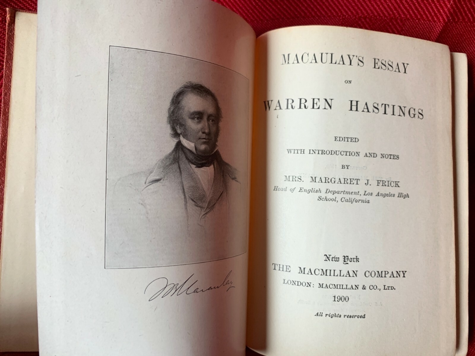 MACAULAY’S ESSAY on WARREN HASTINGS (MARGARET FRICK) 1900 MINI HARDBACK – VGC