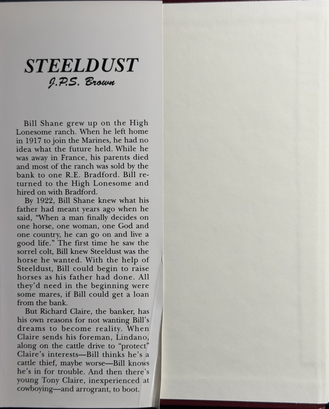 Signed Steeldust J.P.S. Brown 1997 Western Novel HC DJ Autographed Rare Find