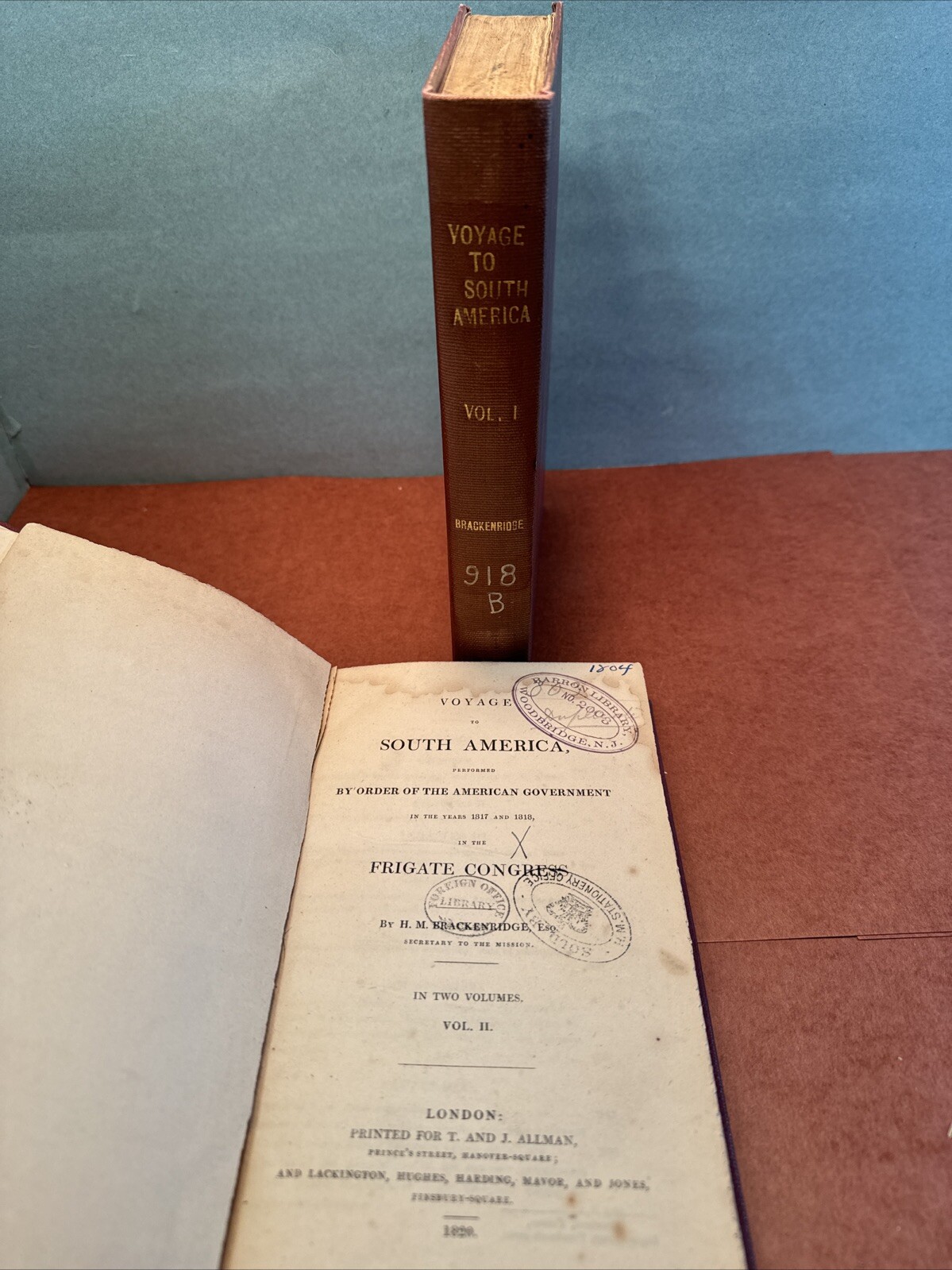 1820 Voyage to South America Brackenridge, rebound. Pres Monroe Spanish Colonies