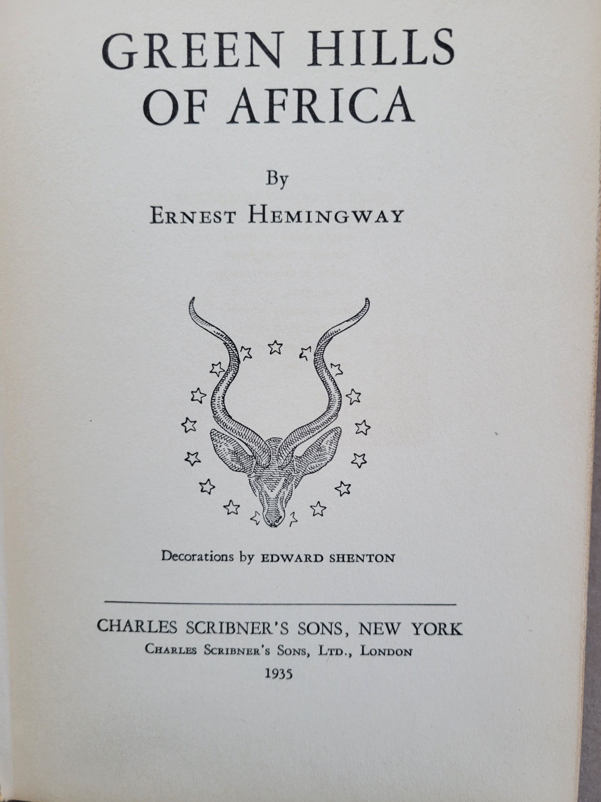 Hemingway, Green Hills Of Africa, 1st Print,1st Edition, 1935