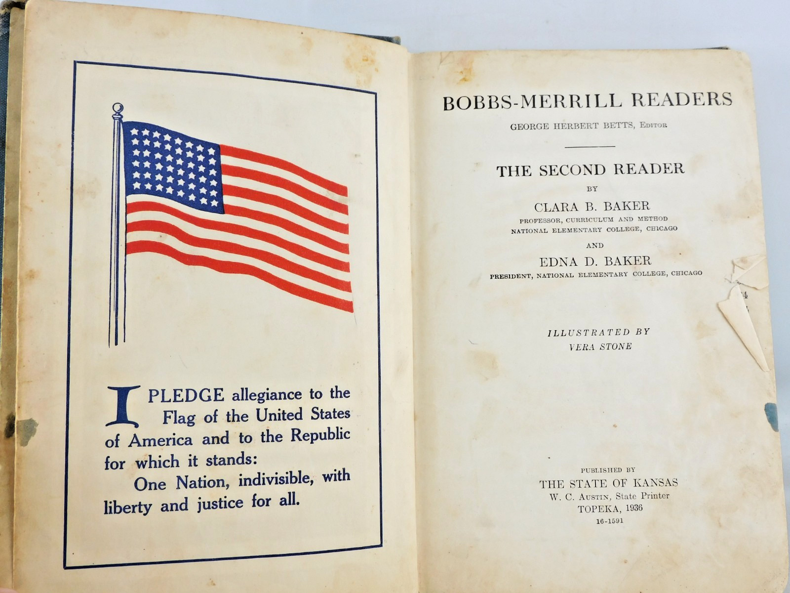Vintage Bobbs Merrill Second Reader Kansas Edition 1936 Baker Illustrated HC