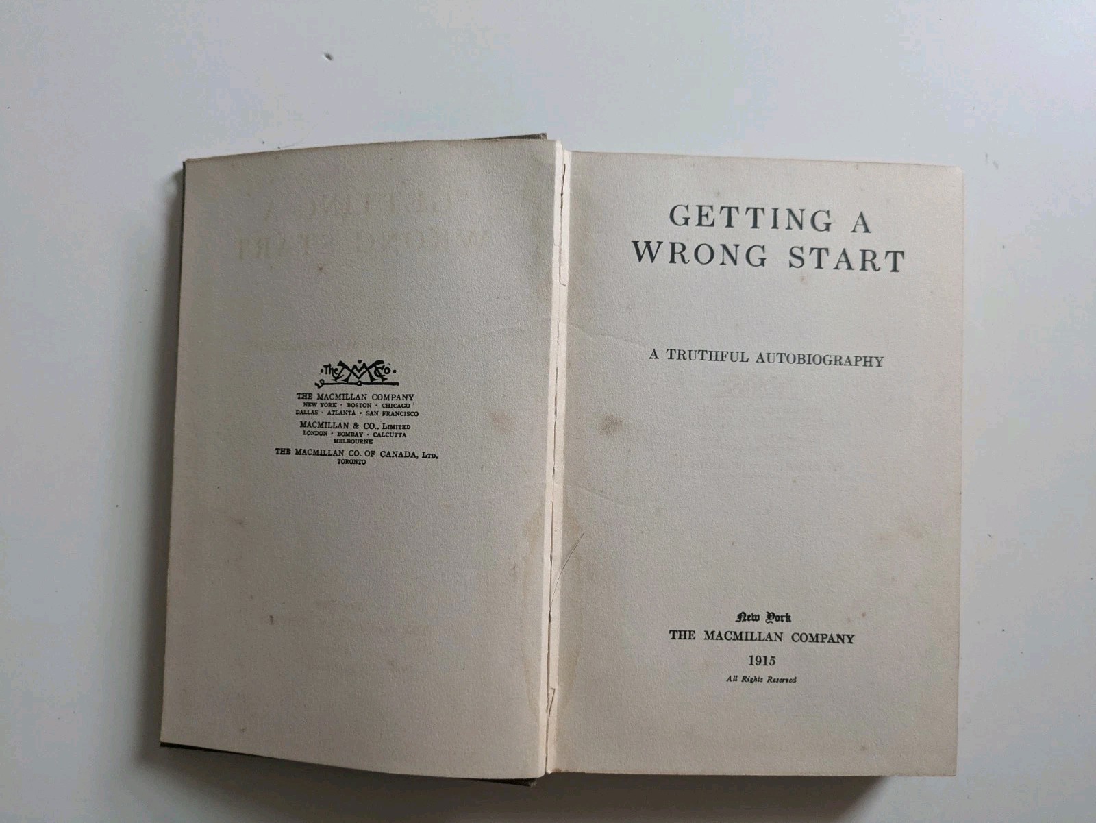 Getting a Wrong Start – Truthful Autobiography 1915 Macmillan Hough Antique 1st