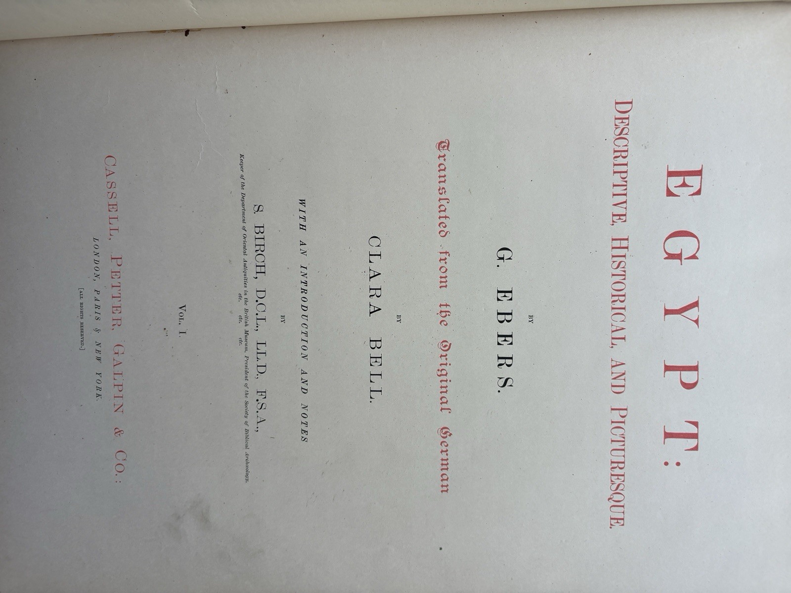 Picturesque Egypt Prof. Ebbers 1873 2 Vol vol 1 Descriptive & Historical hb
