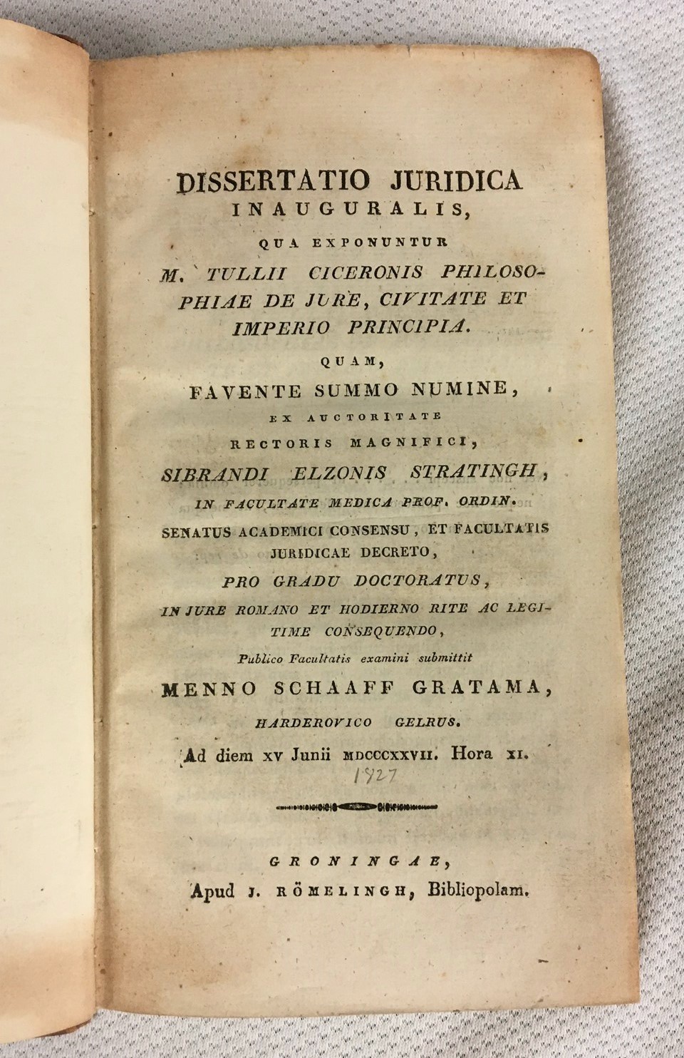 1827 Dissertat De Politica Veterum (Dissertation on the Early Political) RARE