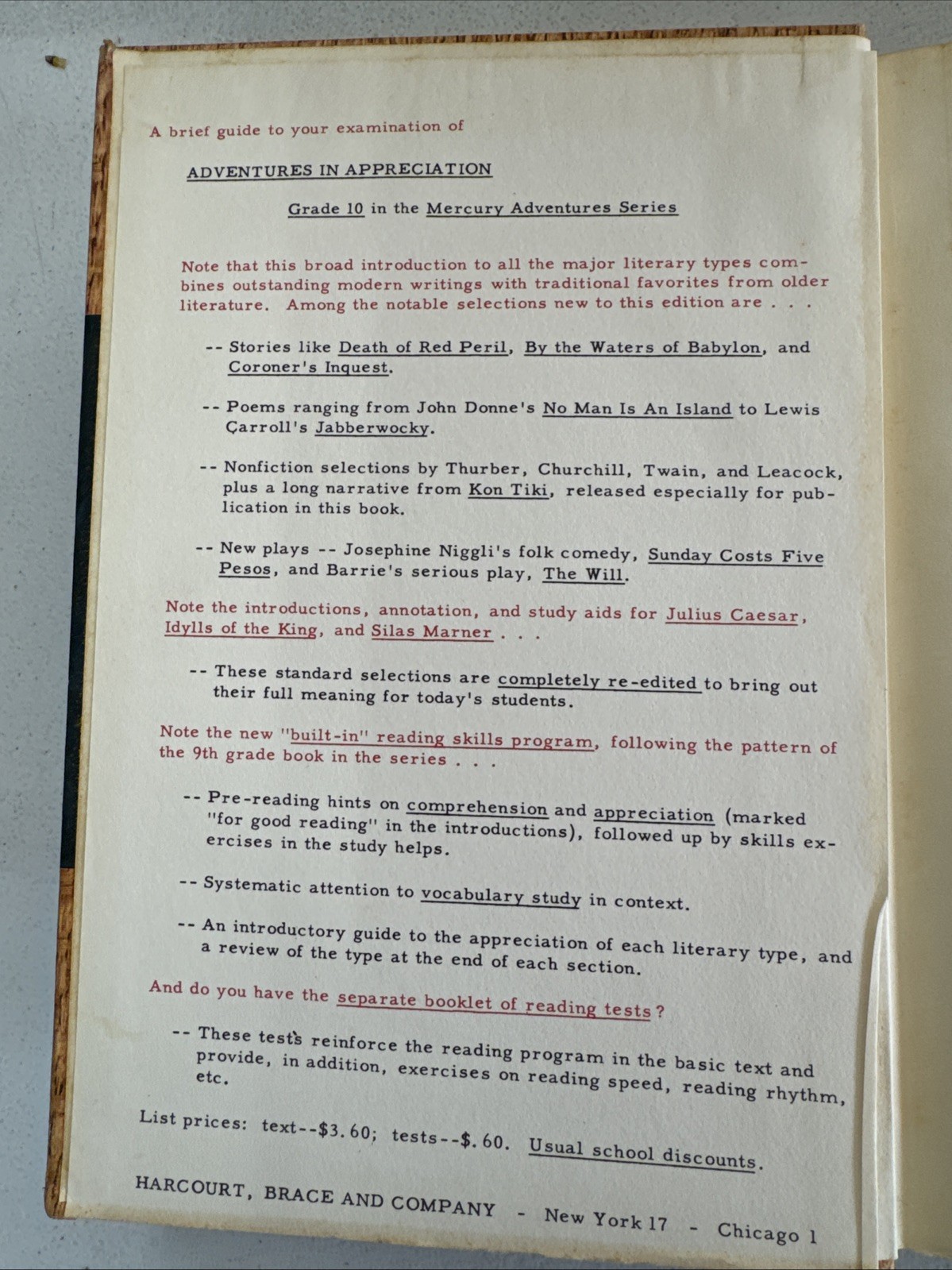 Harcourt Brace “Adventures in Literature” Book Set (4) Mercury Edition 1940s–50s