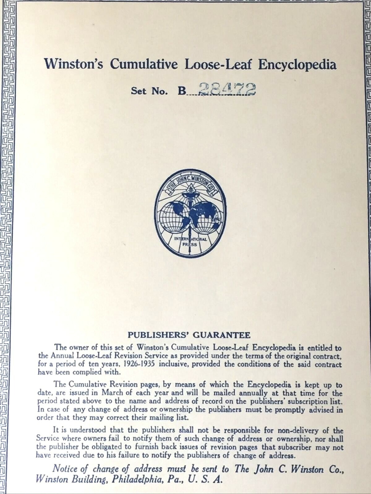 Winston’s Cumulative Loose Leaf Encyclopedia, 1926, Volume 1, Repurpose, Journal