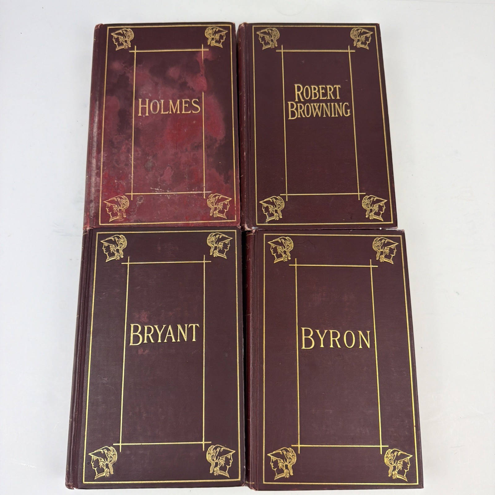 Antique Poetical Works 4 Book Lot Hurst Byron Browning Holmes Bryant Illustrated