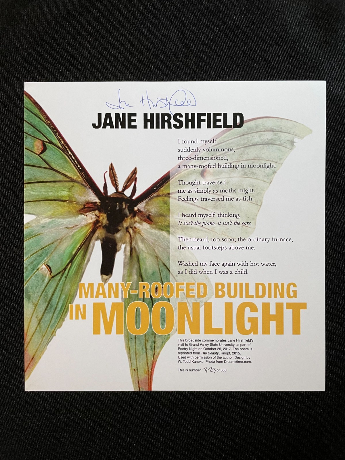 SIGNED Jane Hirshfield Poetry Broadside „Many-Roofed Building In Moonlight“ Ltd.
