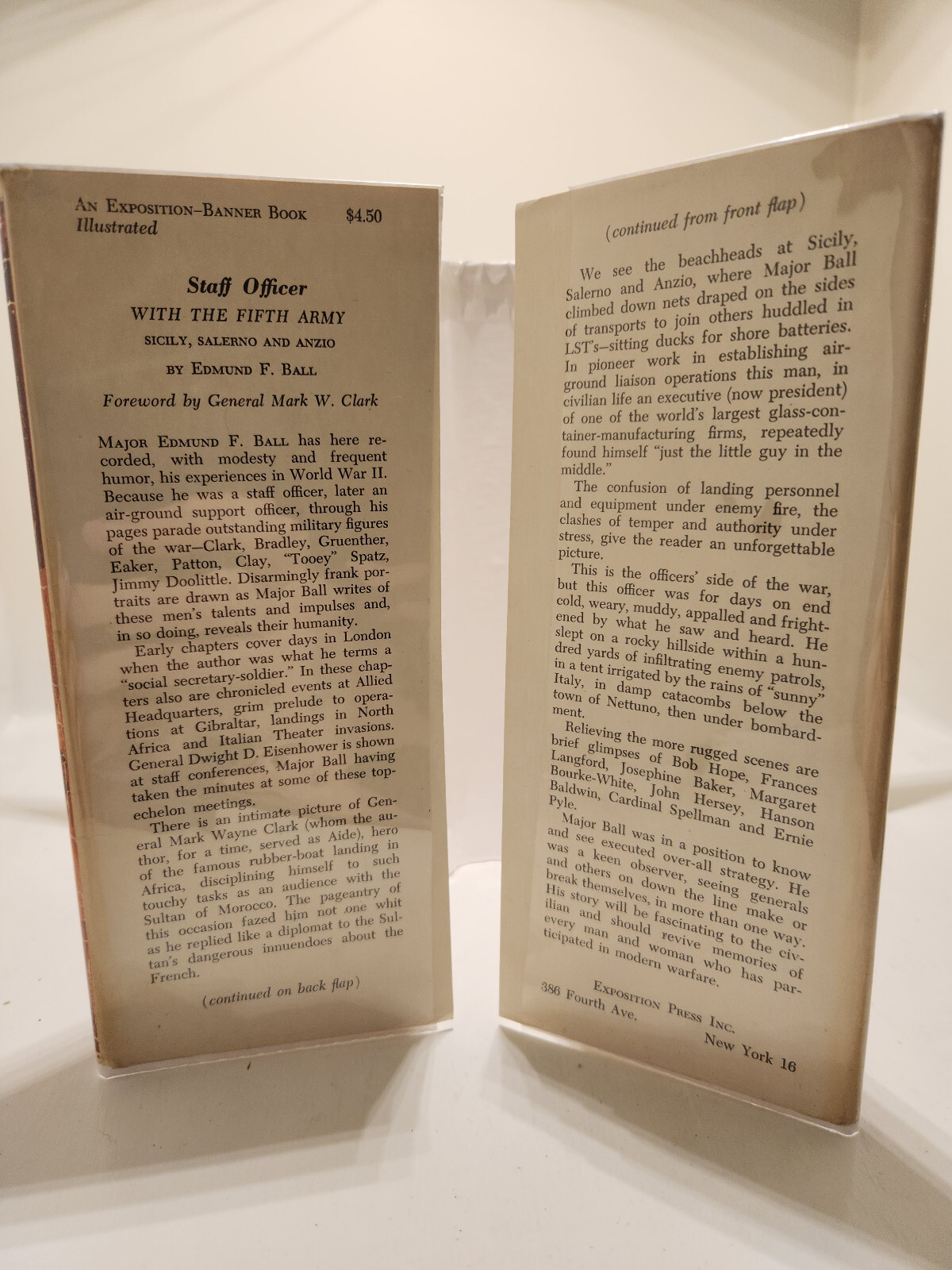 SIGNED & inscribed 1st ed / Staff Officer with the Fifth Army / Edmund F. Ball