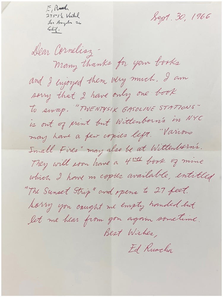 Ed RUSCHA, Edward / Some Los Angeles Apartments With Signed Letter 1st ed 1965