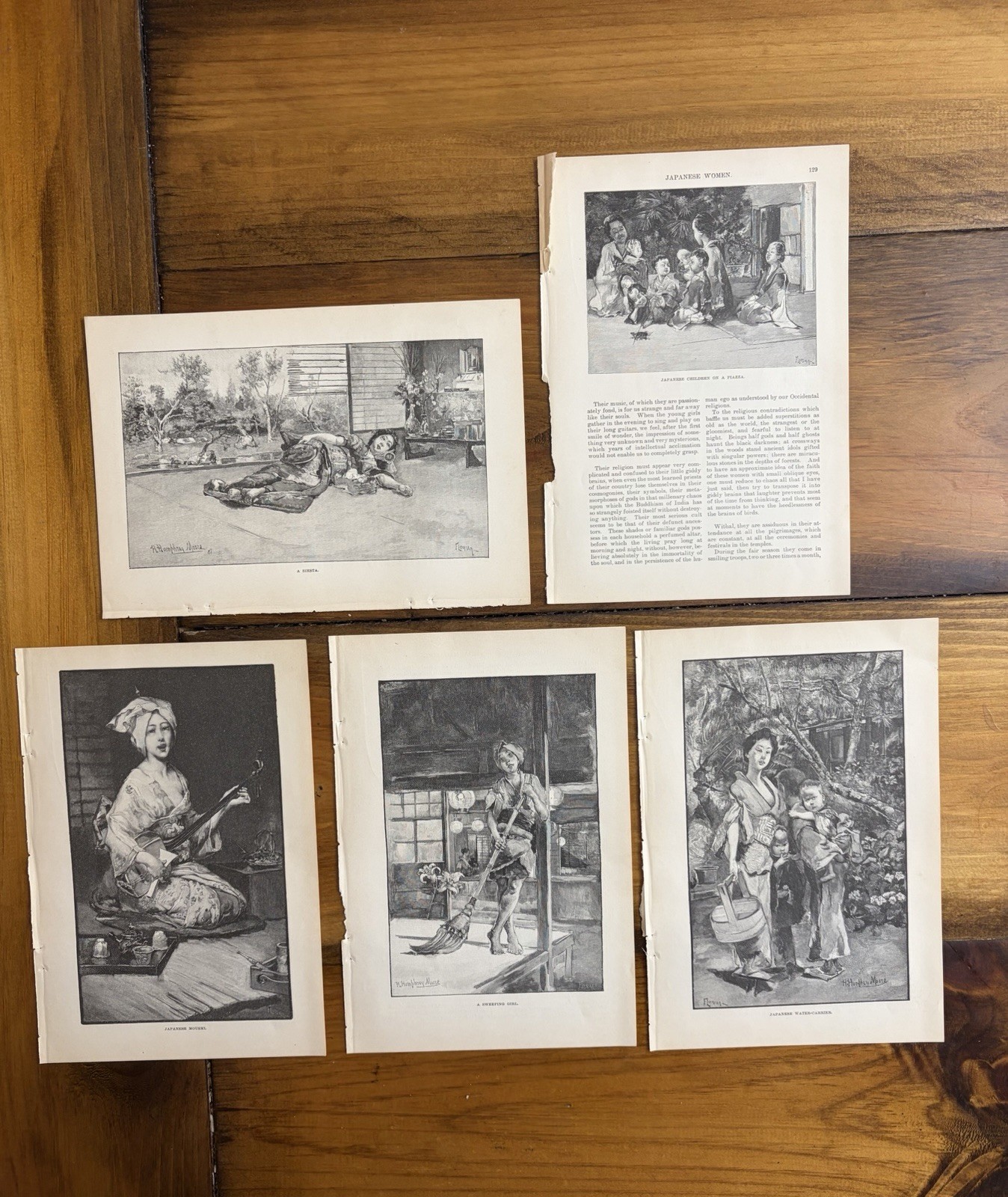 Lot Of (5) Vintage Magazine Prints, Japan, Circa 1901, 6×9”