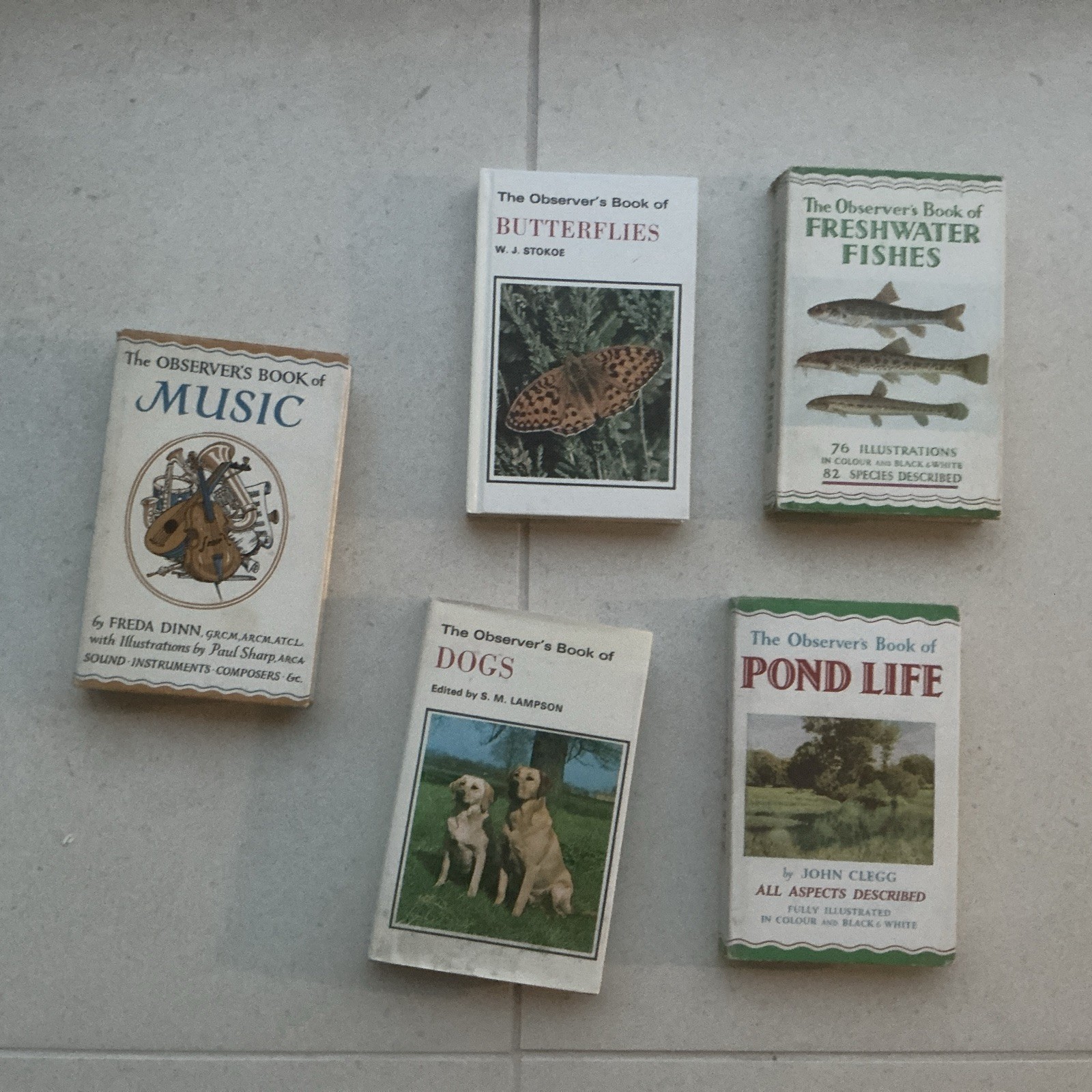 5 vintage Observer’s Books music dogs freshwater fishes butterflies vg for age