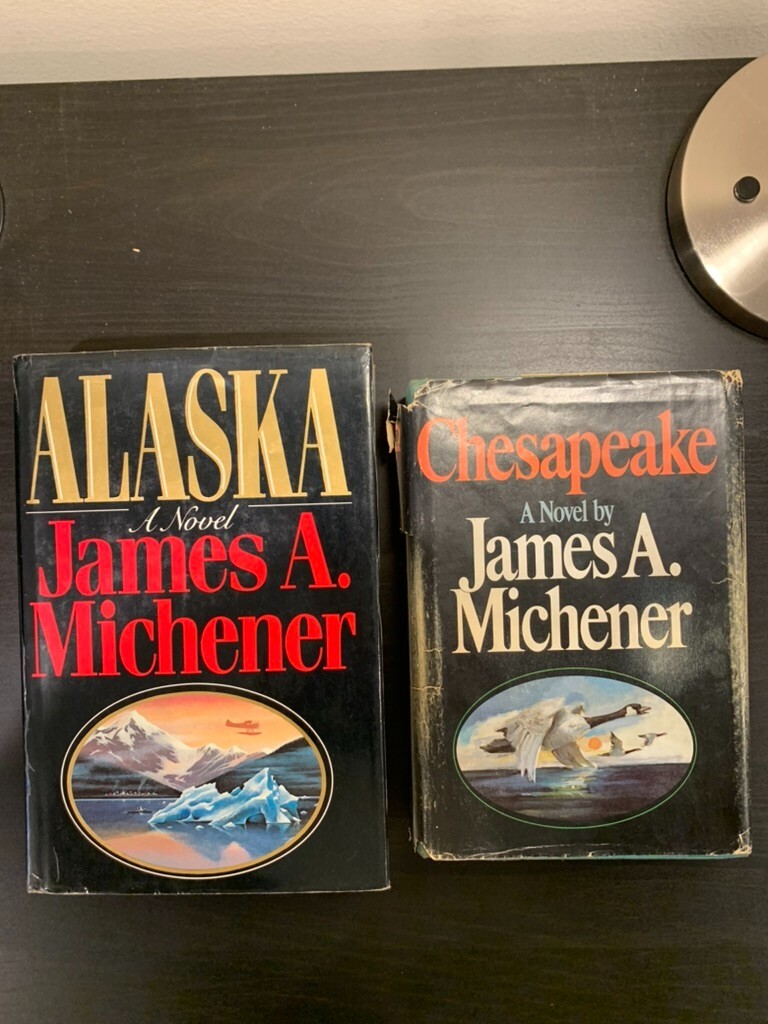 Lot (2) James A. Michener Books Alaska(1st Ed.) + Chesapeake (1st Ed.)Hardcover
