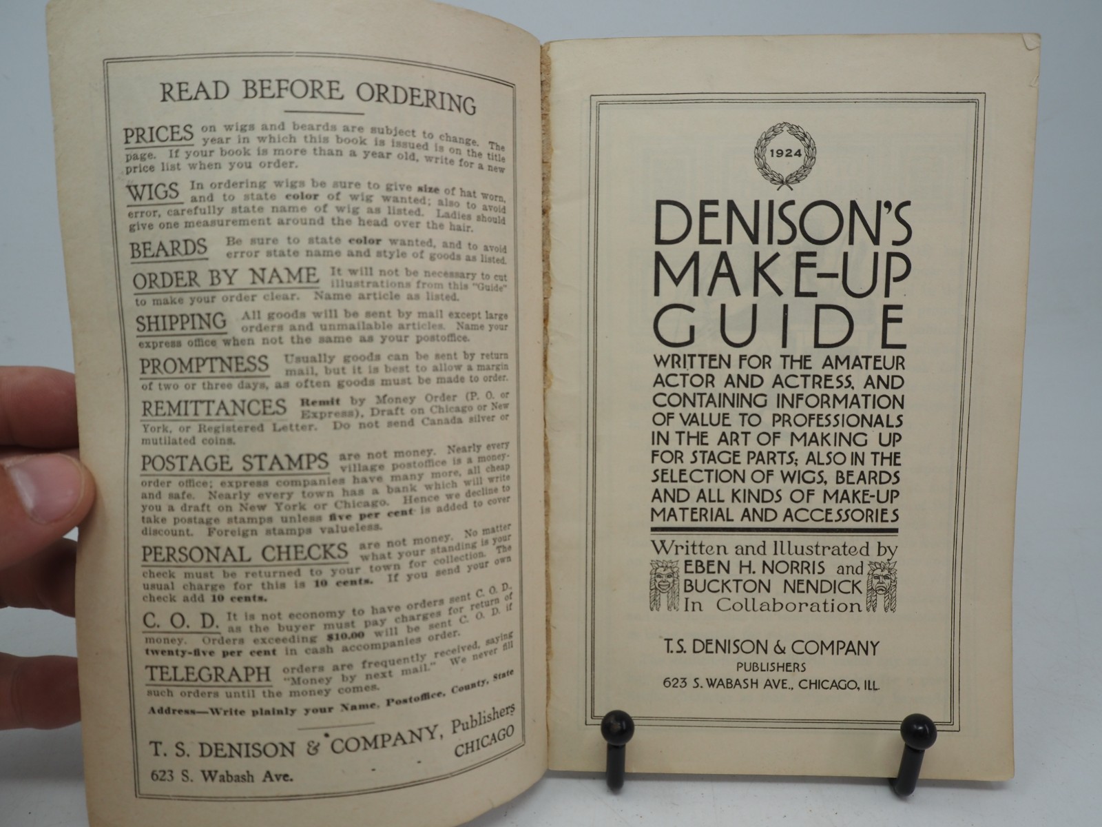 1924 Denison’s Make-Up Guide Stage Makeup Wigs Beards Theater T.S. Denison