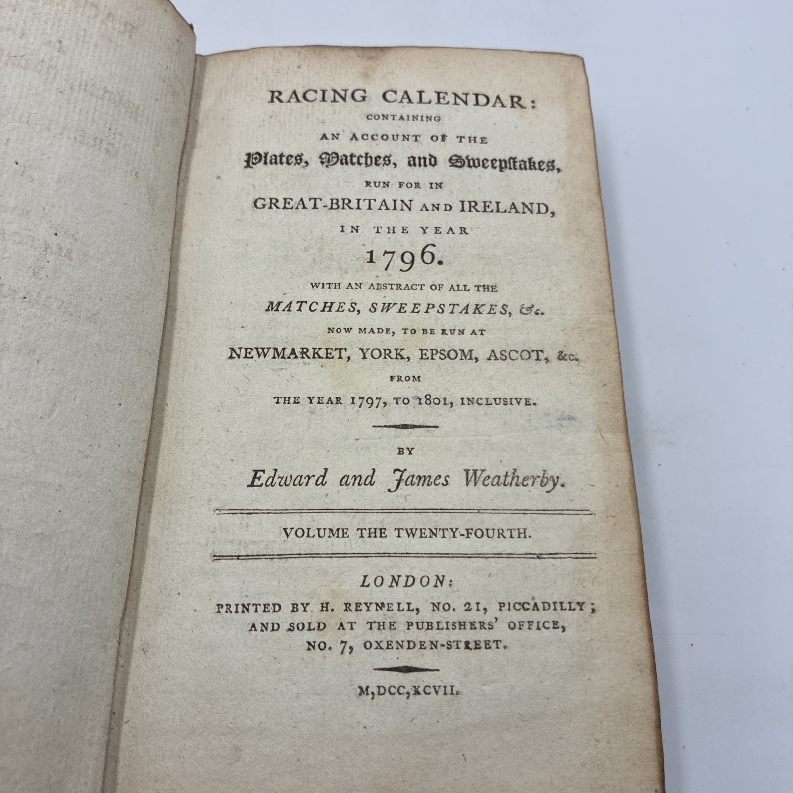 The Racing Calendar For The Year 1796 Charles and James Weatherby