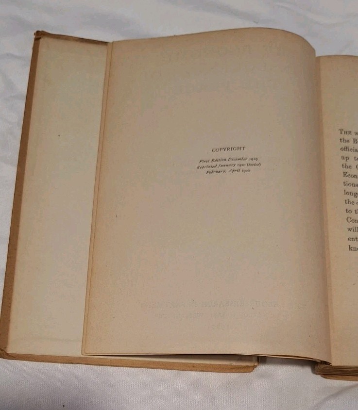 Antique Book, The Economic Consequences Of The Peace, 1920, John Maynard Keynes