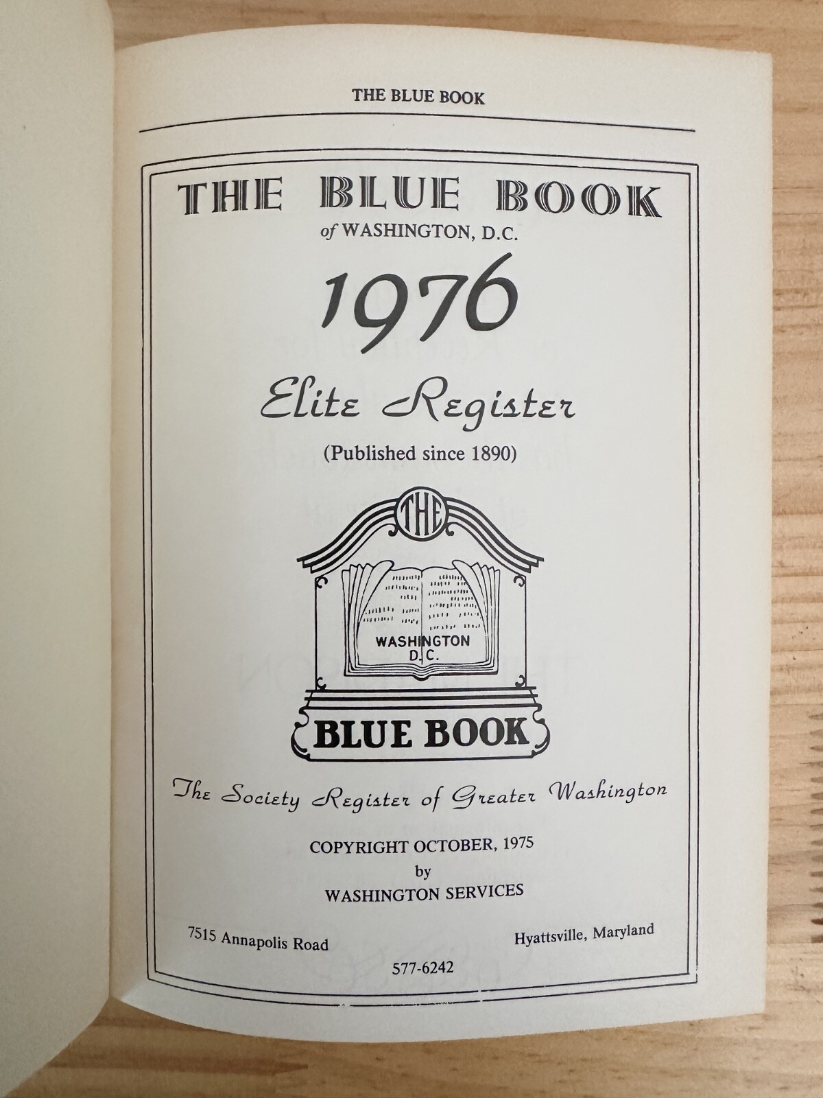 The Blue Book Washington DC 1976 The Elite Society Register