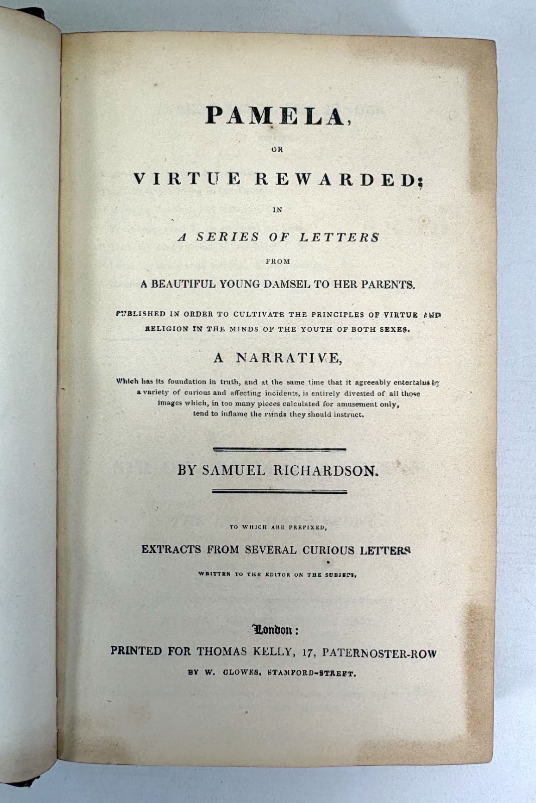 Pamela, or Virtue Rewarded, Samuel Richardson, 1820s, Thomas Kelly, London