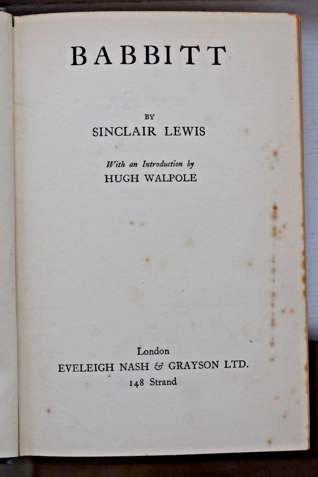 Babbitt (Sinclair Lewis): Nash’s famous fiction library vintage book