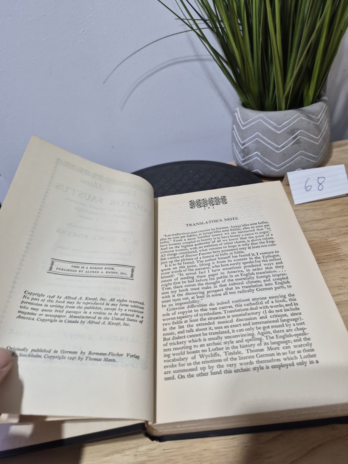 Doctor Faustus by Thomas Mann translated from the German by H.T.Lowe-Porter 1948
