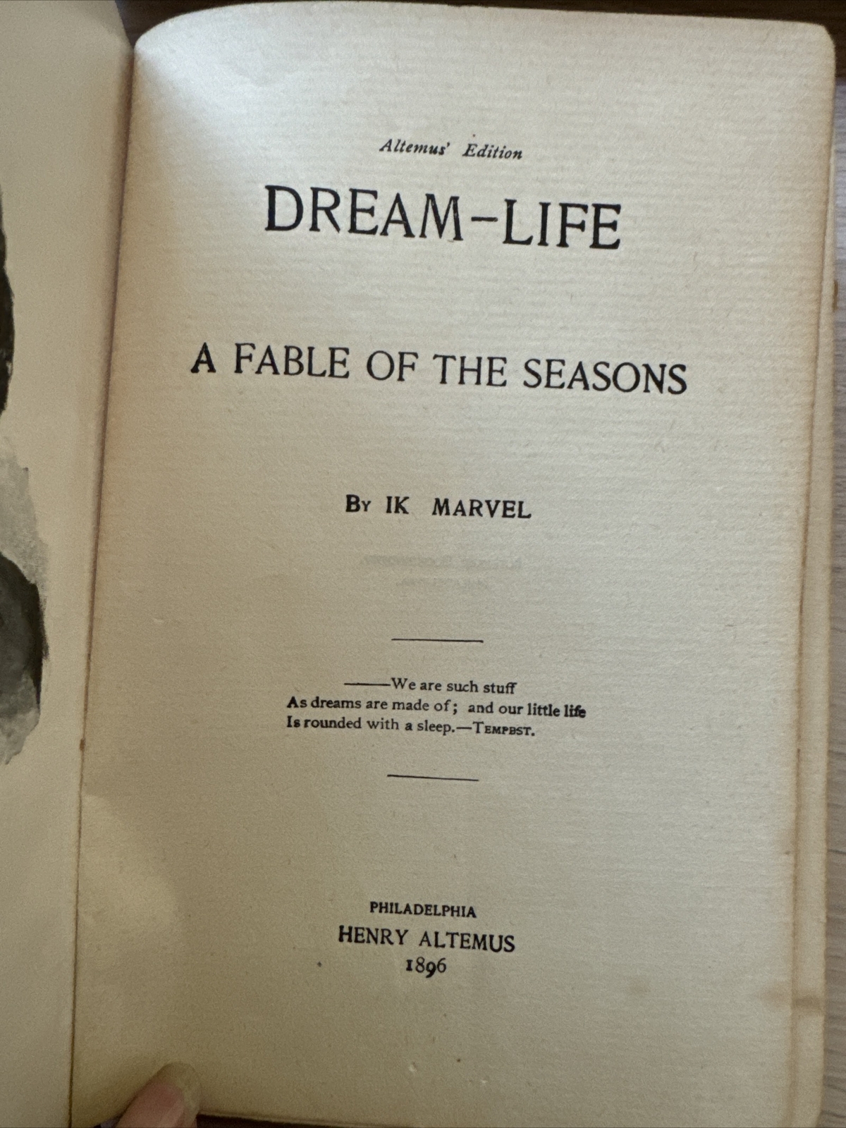 Dream Life A Fable of the Seasons IK Marvel – Antique 1896 Henry Altemus Company