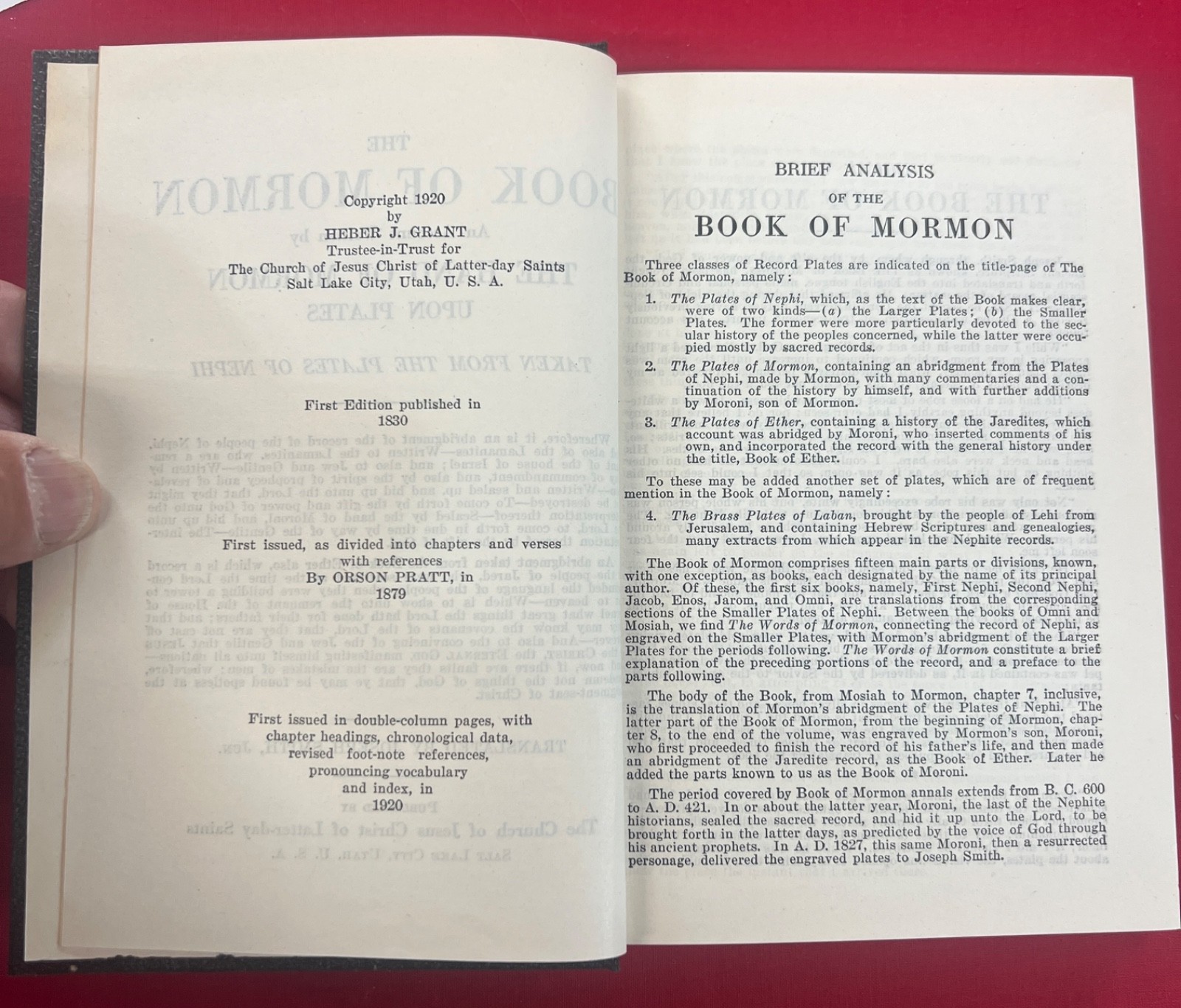 Book of Mormon RARE 1920 LDS First Edition w/ Double-Column Format Joseph Smith