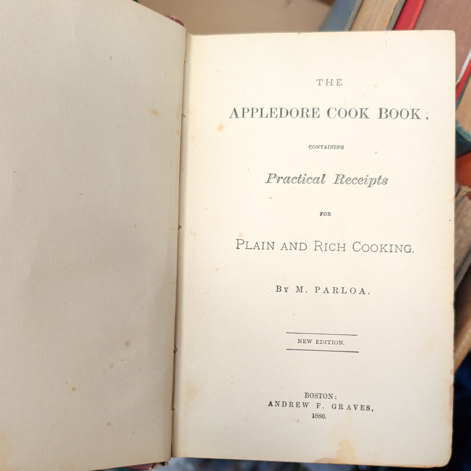 The Appledore Cookbook Practical Receipts 1880 Hardcover Vintage Rare Antique
