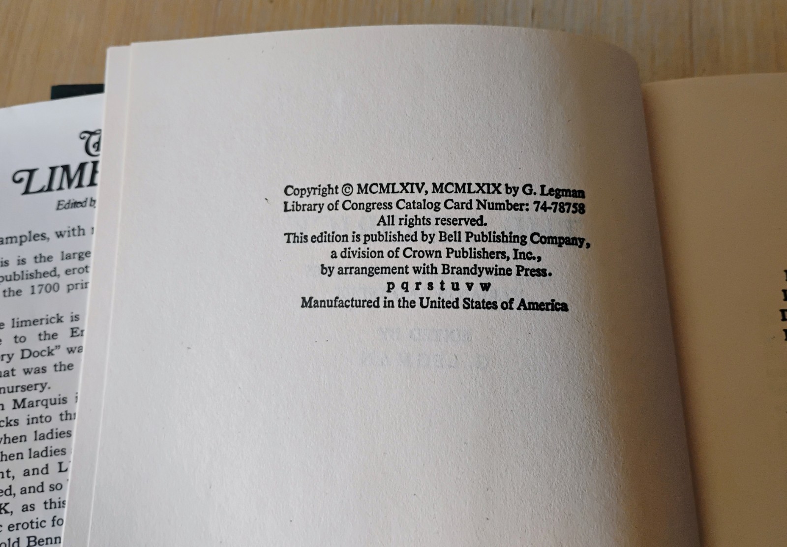 1969 Bell Publishing THE LIMERICK edited by G. LEGMAN super clean HC w/ DJ ex+