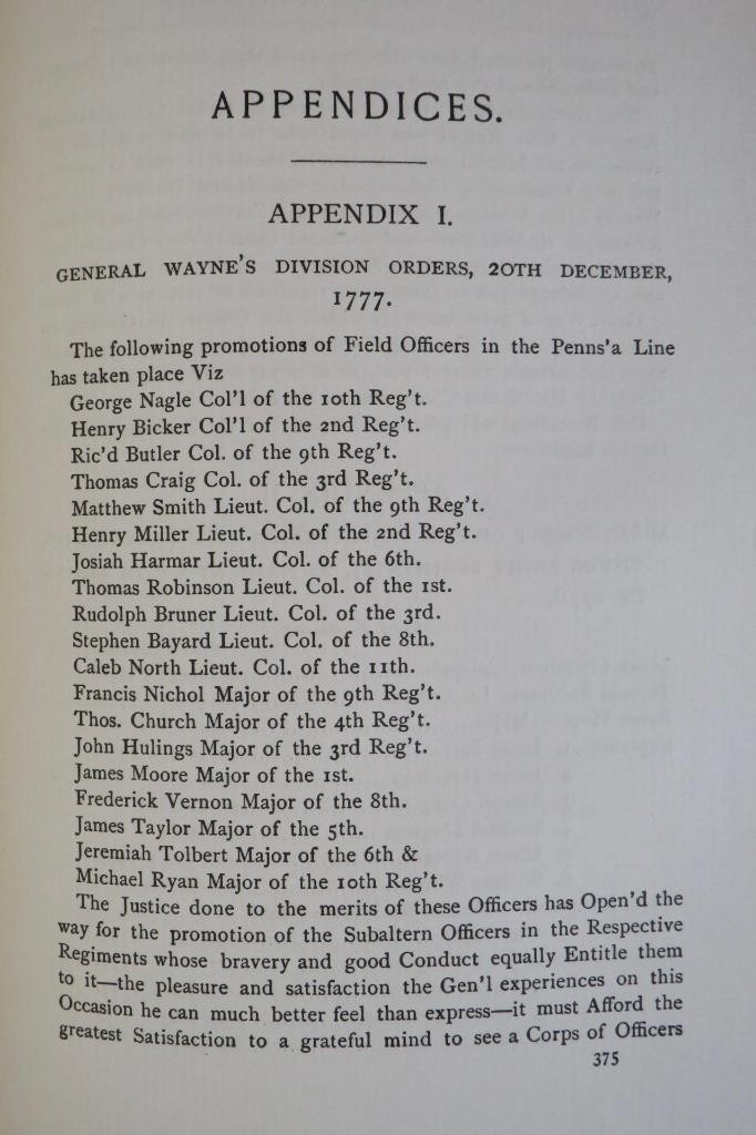 SIGNED – MAJOR GENERAL ANTHONY WAYNE THE PENNSYLVANIA LINE IN CONTINENTAL ARMY