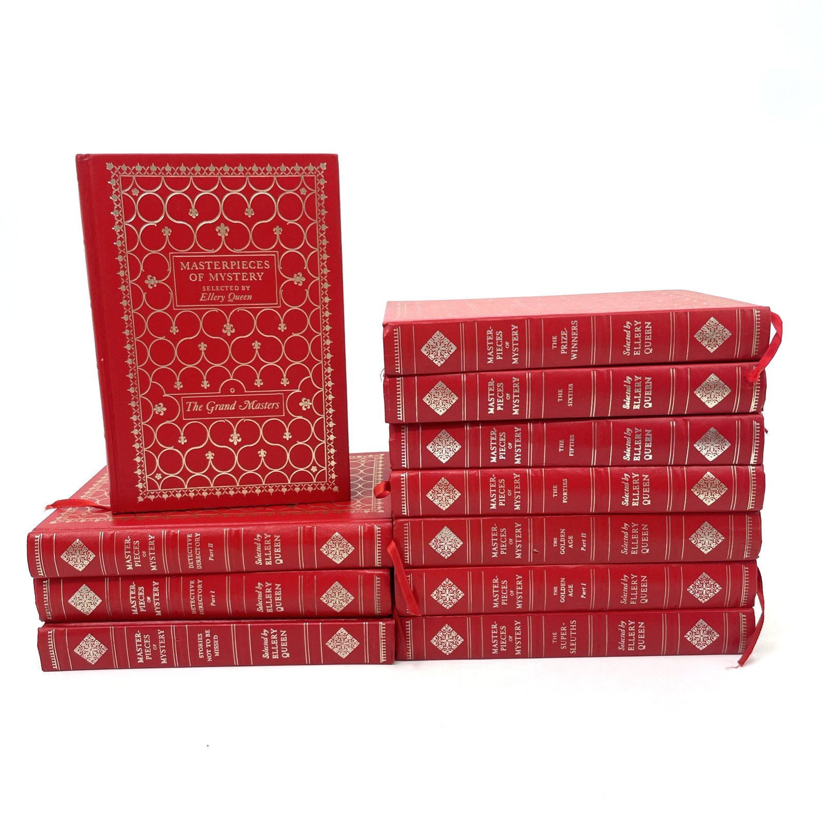 Lot of 11 Masterpieces of Mystery Ellery Queen Red Faux Leather 70s Gold Gilt HC