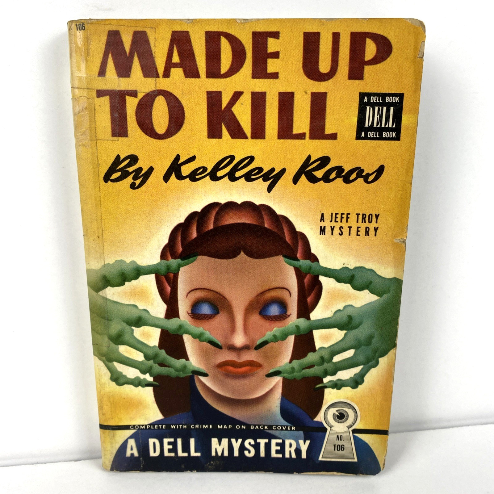 Made Up to Kill Kelley Roos Vintage Mystery Paperback Dell Book Mapback no. 106