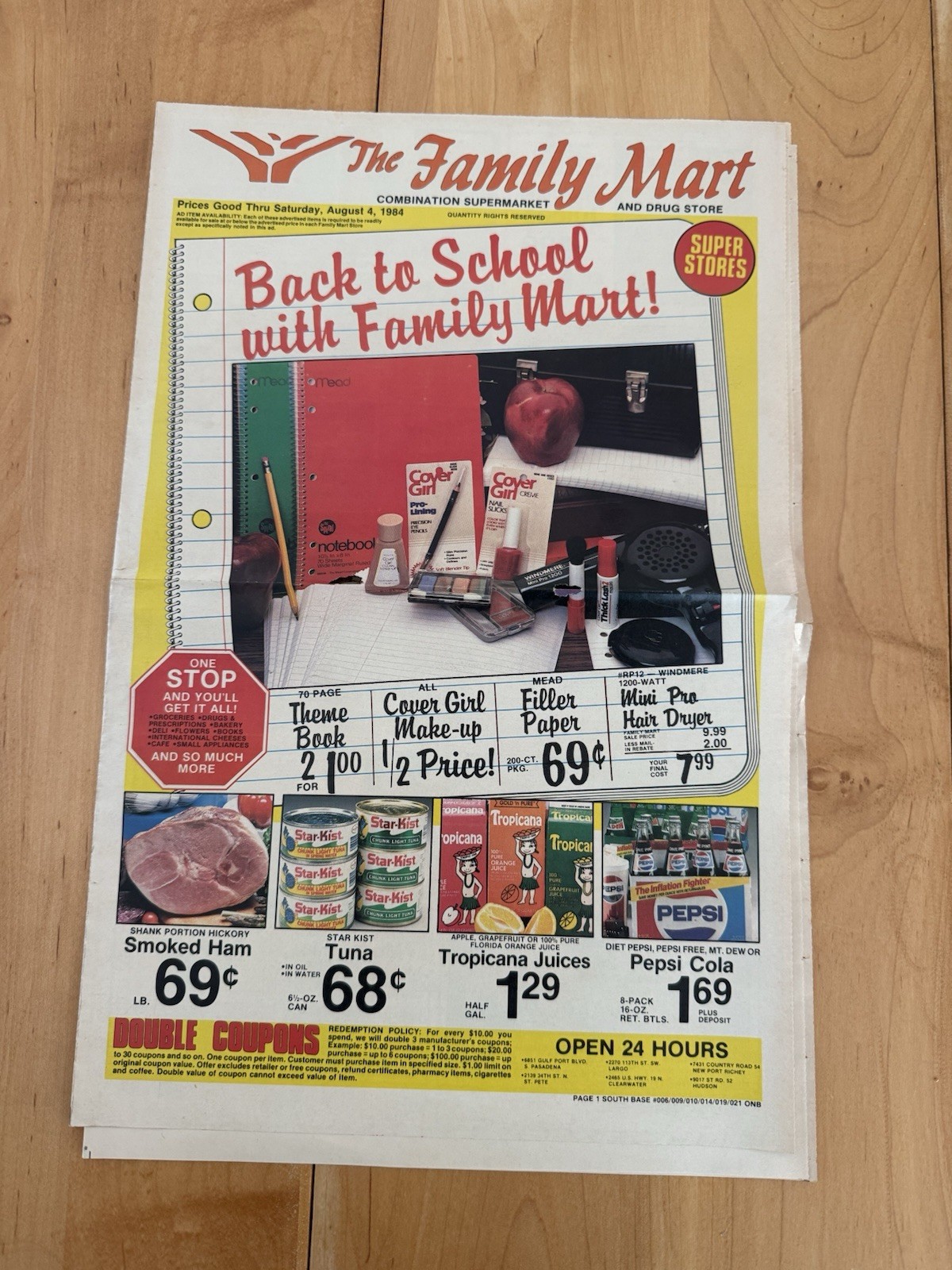 1984 FL Family Mart Store Circular Print Ad 1980s Back To School Grocery Read