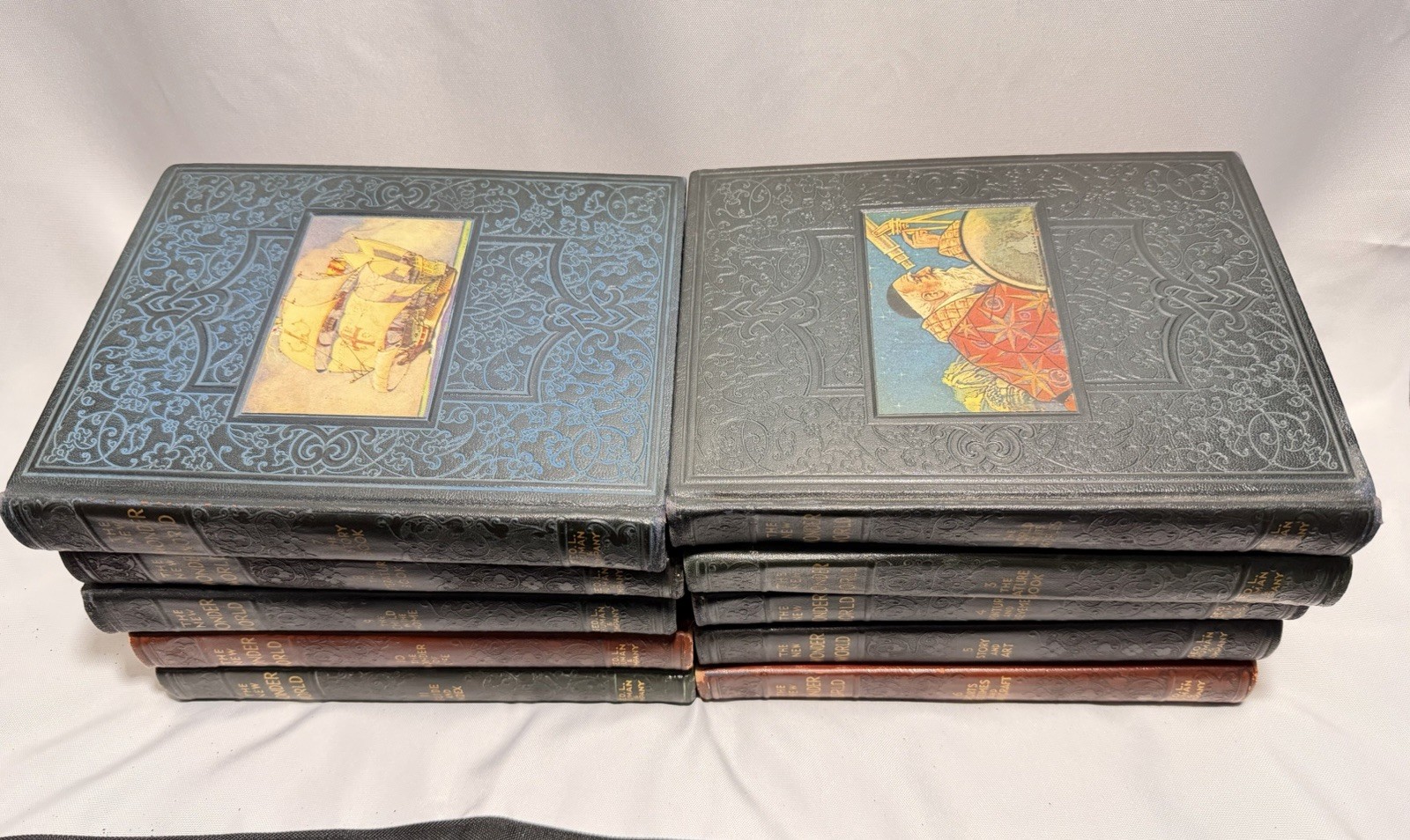 The New Wonder World Vintage Book Set of 10 Hardcover Shuman & Co. 1930s See Des