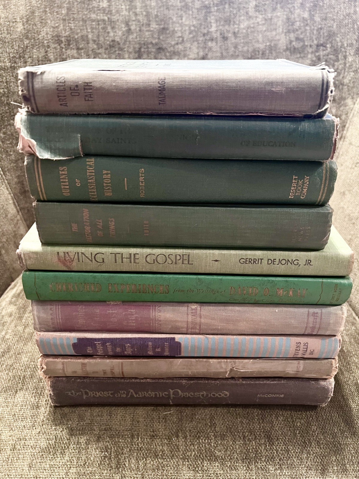 Lot of 10 Vintage Hardcover Books in GREEN Shades for STAGING Library—LDS Mormon