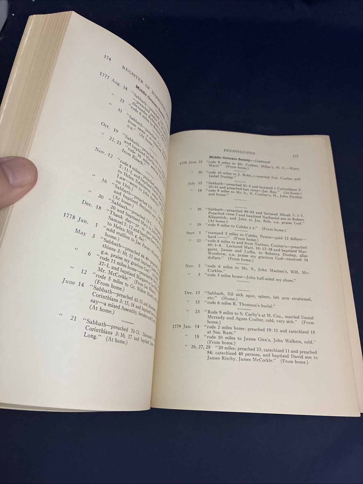 1934 MARRIAGES & BAPTISMS Performed by REV. JOHN CUTHBERTSON 1st ed PA DE NJ NY