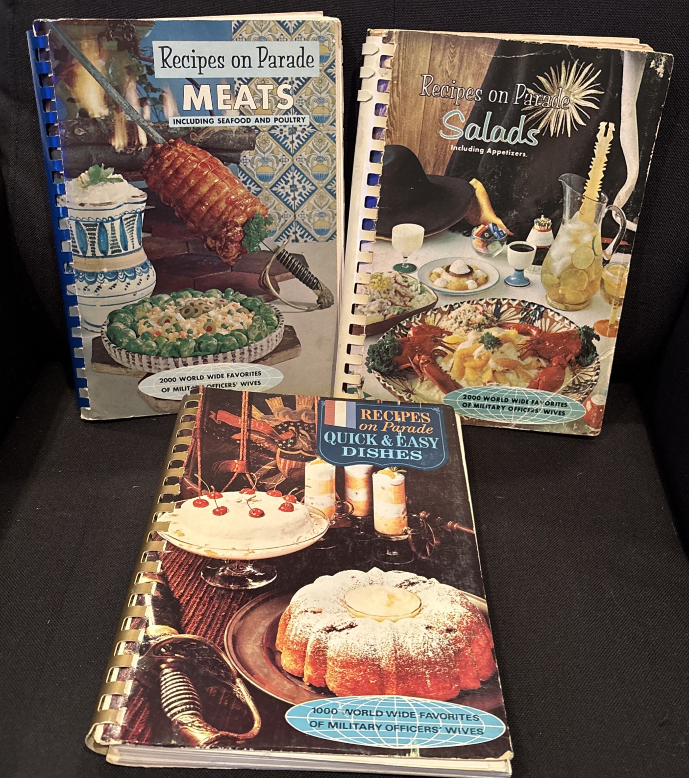 Vintage Recipes on Parade Cookbook Lot of 3 Spiral Bound Meats Salads Greek