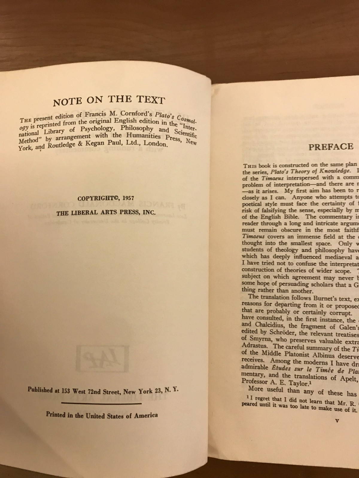1957 Plato’s Cosmology by Francis M. Cornford Paperback Book