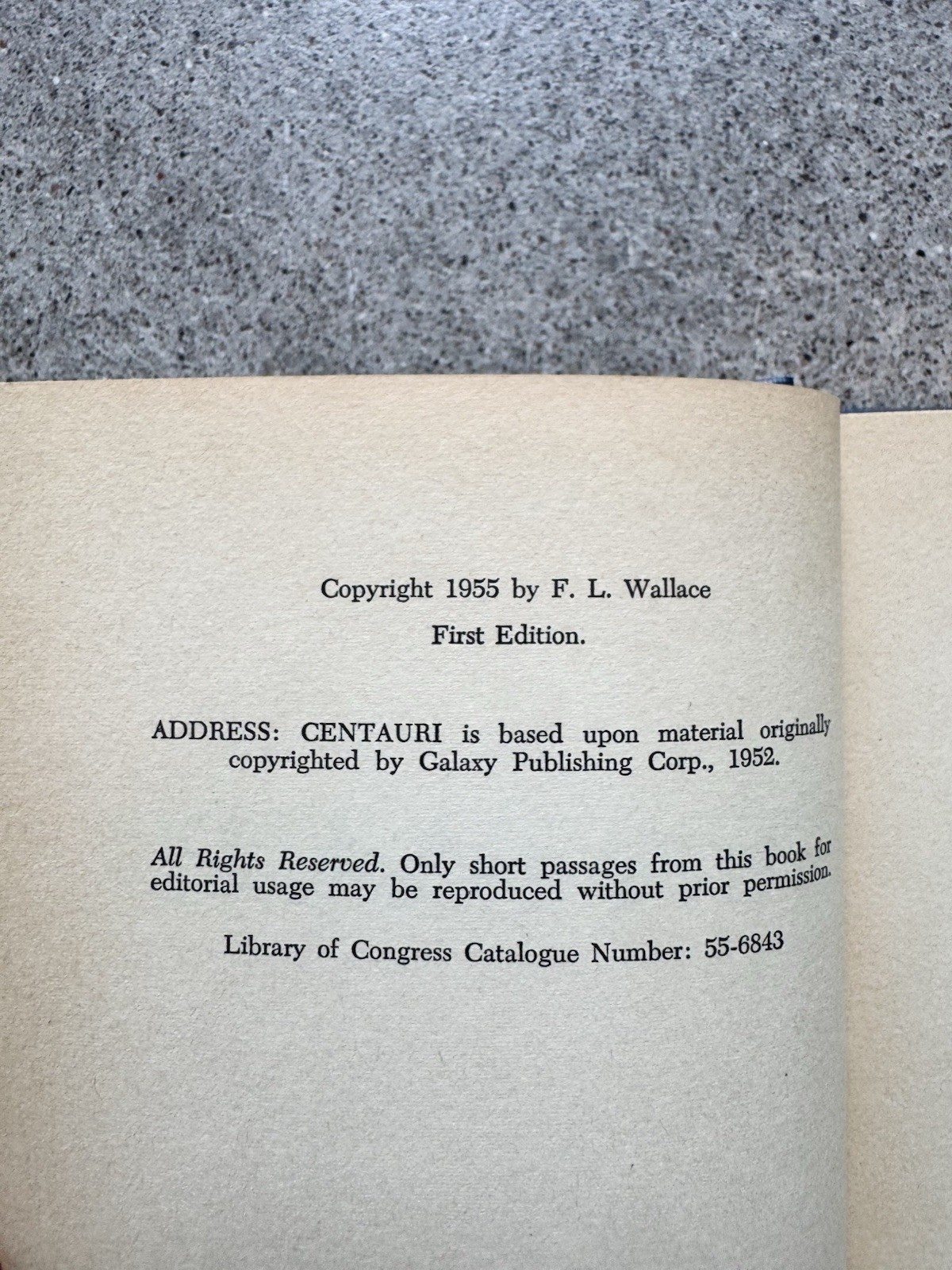 Address Centauri 1st Ed/ 1st 1955 Gnome Press F L Wallace HC/DJ Golden Age SciFi