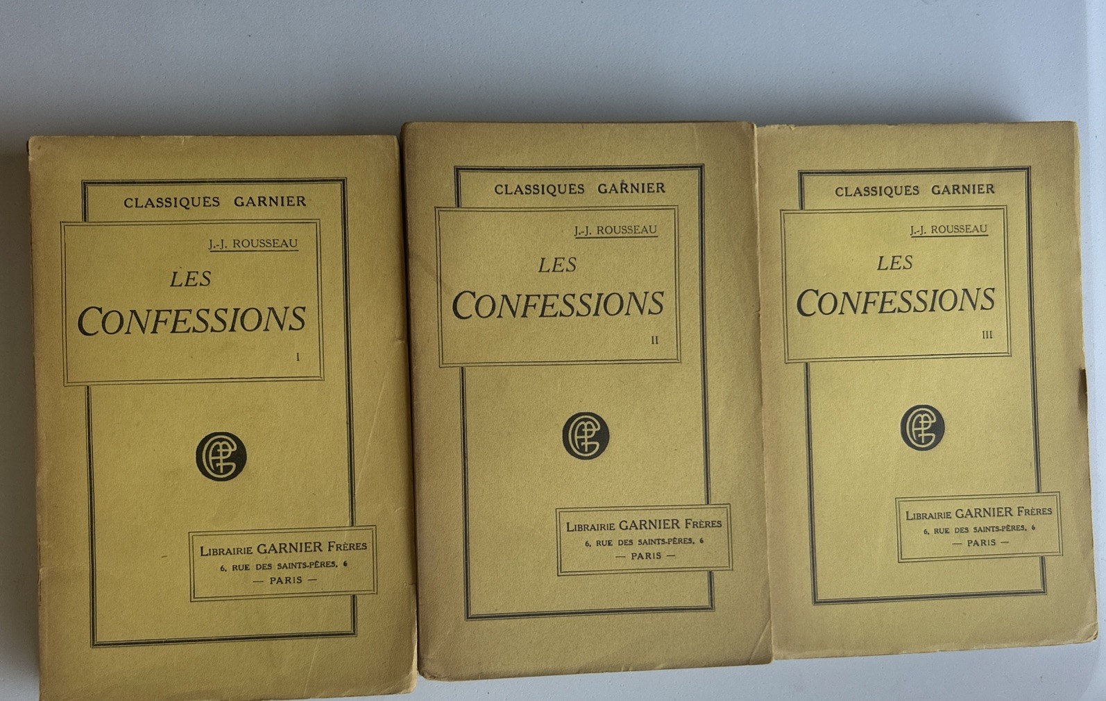 Jean-Jacques Rousseau „Les Confessions“ Complete 3-Volume Set (Garnier Paris)