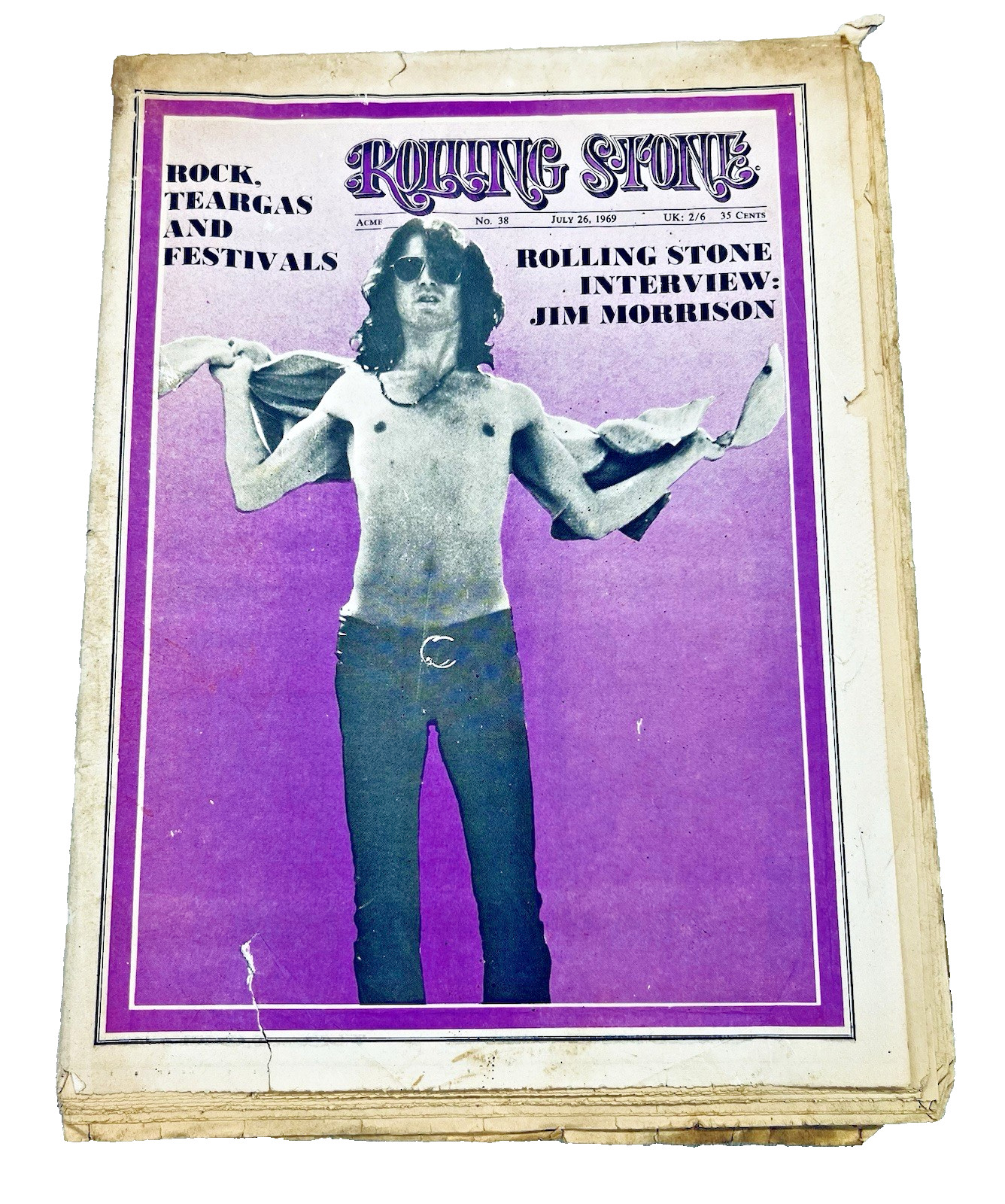 ROLLING STONE Magazine #38 July 26 1969 JIM MORRISON Doors NO LABEL Rare VG